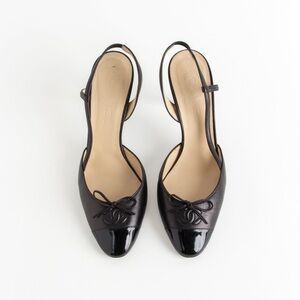 Chanel Black CC Bow Slingback Heels